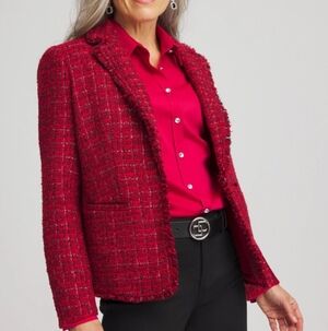 Chico's Red Tweed Blazer Size: 2